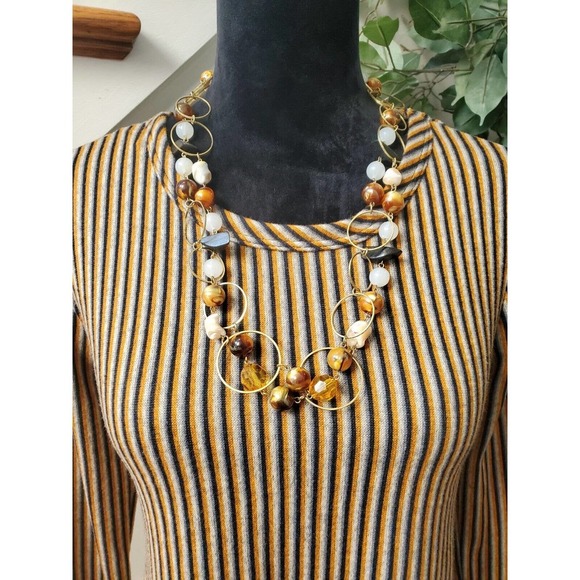 Pinc Women's Brown & Black Polyester Round Neck Long Sleeve Knee Length Dress L - Picture 2 of 11